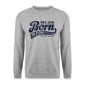 Born in June 1975 - Geburtstag - Geschenk - Unisex Pullover - Weißgrau meliert - Vorne - Alina (178cm) & Michal (187cm)