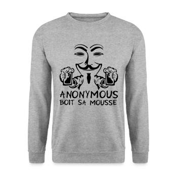 anonym Schaum Alkohol trinken Bier humou - Unisex Pullover - Weißgrau meliert - Vorne - Alina (178cm) & Michal (187cm)