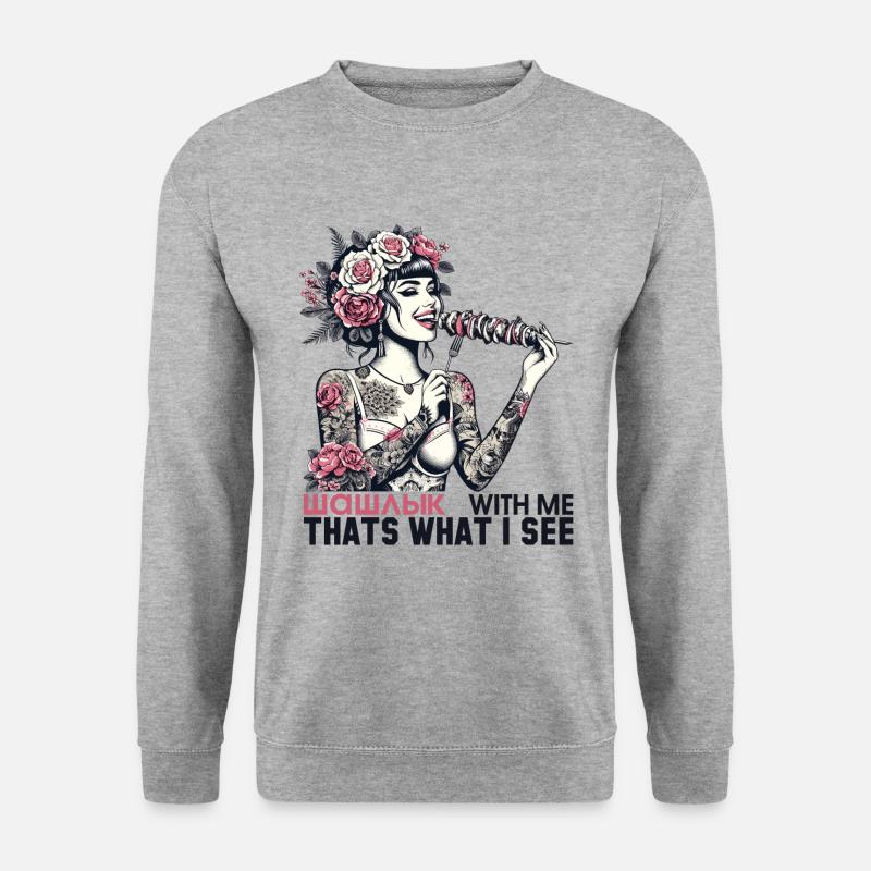 Schaschlik lecker Frau Tattoo Geschenk - Unisex Pullover - Weißgrau meliert