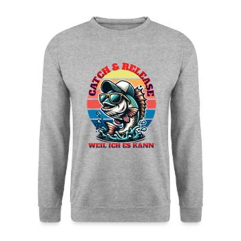 Catch & Release – Weil ich es kann - Unisex Pullover - Weißgrau meliert - Vorne - Alina (178cm) & Michal (187cm)