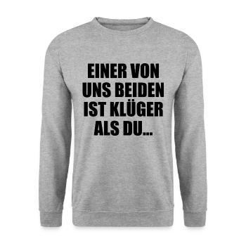 Kluge Sprüche Duo - Unisex Pullover - Weißgrau meliert - Vorne - Alina (178cm) & Michal (187cm)
