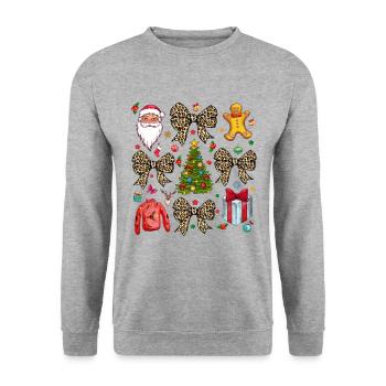 Weihnachtskokette Schleife, Weihnachtsleopard - Unisex Pullover - Weißgrau meliert - Vorne - Alina (178cm) & Michal (187cm)