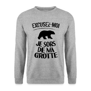humour ours confiné - Sweat-shirt Unisexe - gris chiné - Devant - Alina (178cm) & Michal (187cm)