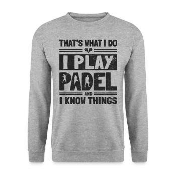 C’est ce que je fais Je Joue Au Padel Funny Padelista - Sweat-shirt Unisexe - gris chiné - Devant - Alina (178cm) & Michal (187cm)
