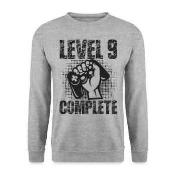 Niveau 9 Cadeau d’anniversaire complet 9 ans Joueur - Sweat-shirt Unisexe - gris chiné - Devant - Alina (178cm) & Michal (187cm)