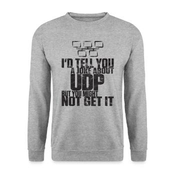 Joke about UDP but you might not get it - Unisex Pullover - Weißgrau meliert - Vorne - Alina (178cm) & Michal (187cm)