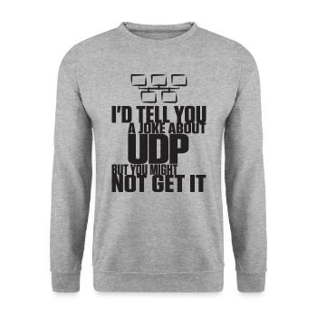 Joke about UDP but you might not get it - Unisex Pullover - Weißgrau meliert - Vorne - Alina (178cm) & Michal (187cm)