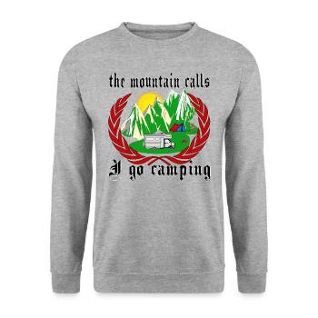 la montagne appelle je vais camper. Camping en montagne - Sweat-shirt Unisexe - gris chiné - Devant - Alina (178cm) & Michal (187cm)