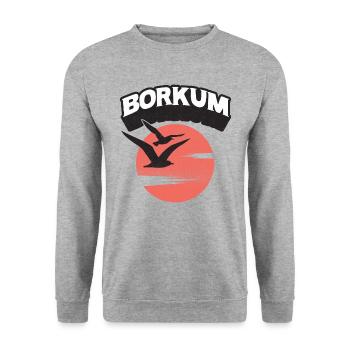 Borkum Möwe Sonne Insel Shirt - Unisex Pullover - Weißgrau meliert - Vorne - Alina (178cm) & Michal (187cm)