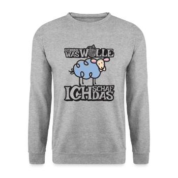 Komme was Wolle ich Schaf das - Unisex Pullover - Weißgrau meliert - Vorne - Alina (178cm) & Michal (187cm)