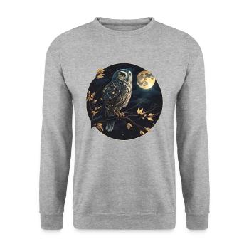 Nachteule Eule auf Ast Vollmond - Unisex Pullover - Weißgrau meliert - Vorne - Alina (178cm) & Michal (187cm)