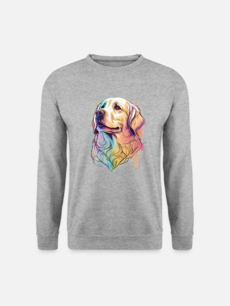 Golden Retriever Hund farbig Regenbogen - Unisex Pullover - Weißgrau meliert
