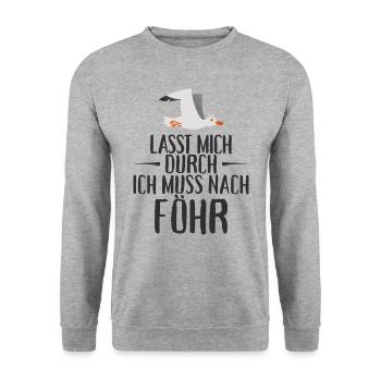 Lasst mich durch nach Föhr Möwe Sonne Strand Meer - Unisex Pullover - Weißgrau meliert - Vorne - Alina (178cm) & Michal (187cm)