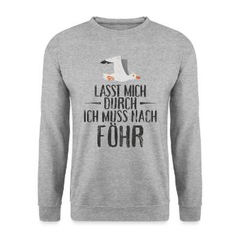 Lasst mich durch nach Föhr Möwe Sonne Strand Meer - Unisex Pullover - Weißgrau meliert - Vorne - Alina (178cm) & Michal (187cm)