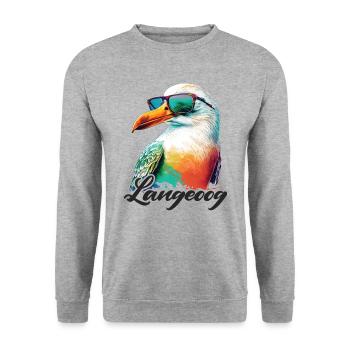 Langeoog Urlaub coole bunte Möwe mit Sonnenbrille - Unisex Pullover - Weißgrau meliert - Vorne - Alina (178cm) & Michal (187cm)