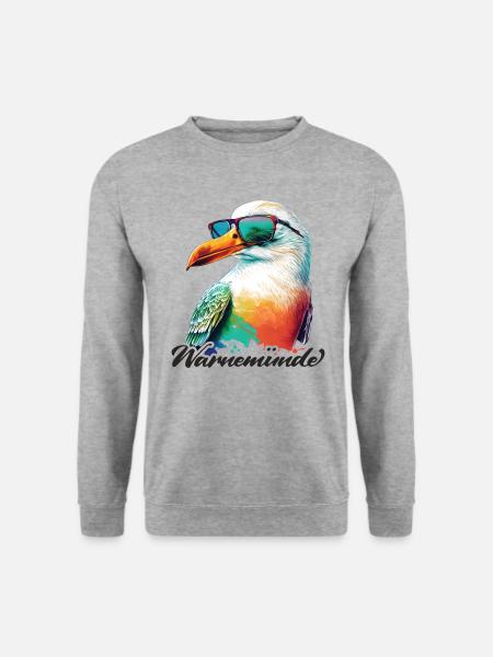 Warnemünde ferie cool måge med solbriller - Unisex sweater - hvidgrå meleret