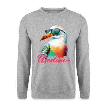Usedom vacances mouette colorée fraîche avec des lunettes de soleil - Sweat-shirt Unisexe - gris chiné - Devant - Alina (178cm) & Michal (187cm)