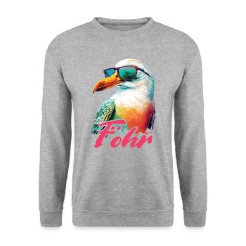 Föhr Urlaub coole bunte Möwe mit Sonnenbrille - Unisex Pullover - Weißgrau meliert - Vorne - Alina (178cm) & Michal (187cm)