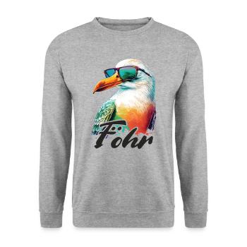 Föhr Urlaub coole bunte Möwe mit Sonnenbrille - Unisex Pullover - Weißgrau meliert - Vorne - Alina (178cm) & Michal (187cm)