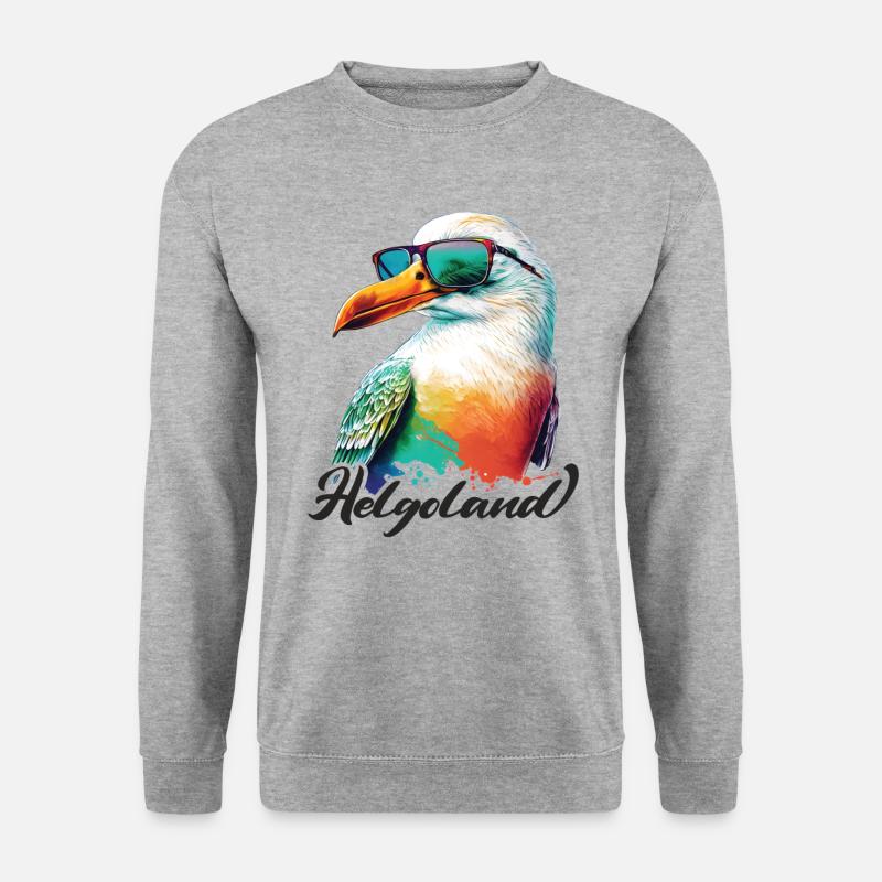 Helgoland Urlaub coole bunte Möwe mit Sonnenbrille - Unisex Pullover - Weißgrau meliert