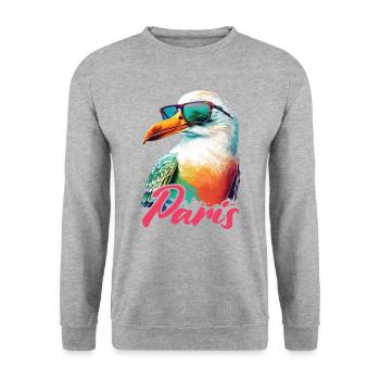 Paris France Holiday Seagull with Sunglasses - Unisex Sweatshirt - salt & pepper - Front - Alina (178cm) & Michal (187cm)