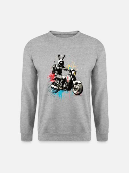 Graffiti Hase auf Motorroller Motorrad - Unisex Pullover - Weißgrau meliert