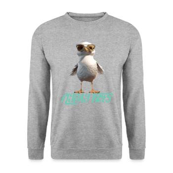 Möwe Flyday Vibes Cool Süß Sommer Urlaub - Unisex Pullover - Weißgrau meliert - Vorne - Alina (178cm) & Michal (187cm)