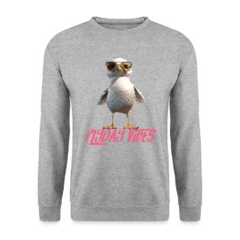 Möwe Flyday Vibes Cool Süß Sommer Urlaub - Unisex Pullover - Weißgrau meliert - Vorne - Alina (178cm) & Michal (187cm)