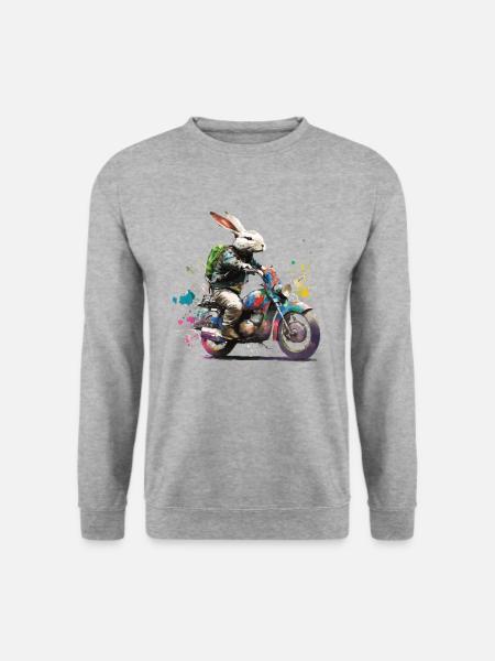 Graffiti Hase auf Motorroller Motorrad - Unisex Pullover - Weißgrau meliert