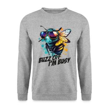 Hummel mit Sonnenbrille Buzz Off I'm Busy - Unisex Pullover - Weißgrau meliert - Vorne - Alina (178cm) & Michal (187cm)