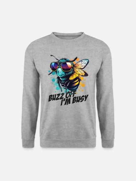 Hummel mit Sonnenbrille Buzz Off I'm Busy - Unisex Pullover - Weißgrau meliert