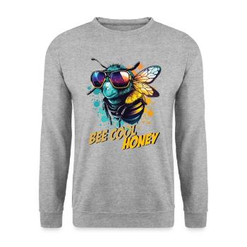 Graffiti Hummel mit Sonnenbrille Bee Cool Honey - Unisex Pullover - Weißgrau meliert - Vorne - Alina (178cm) & Michal (187cm)