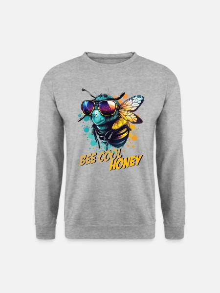 Graffiti Hummel mit Sonnenbrille Bee Cool Honey - Unisex Pullover - Weißgrau meliert
