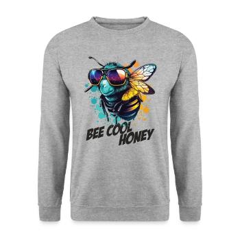 Graffiti Hummel mit Sonnenbrille Bee Cool Honey - Unisex Pullover - Weißgrau meliert - Vorne - Alina (178cm) & Michal (187cm)