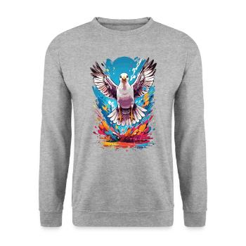 Möwe Sommer Urlaub - Unisex Pullover - Weißgrau meliert - Vorne - Alina (178cm) & Michal (187cm)