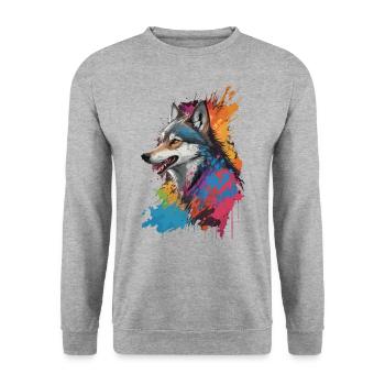 Graffiti Wolf Kunst Malerei bunt - Unisex Pullover - Weißgrau meliert - Vorne - Alina (178cm) & Michal (187cm)