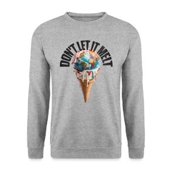 Schmelzende Erde im Eishörnchen Don't let it melt - Unisex Pullover - Weißgrau meliert - Vorne - Alina (178cm) & Michal (187cm)