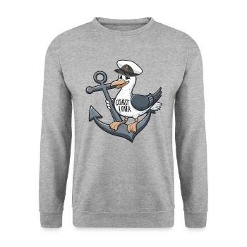 Coast Lover Seagull Möwe Anker Sailor Anchor - Unisex Pullover - Weißgrau meliert - Vorne - Alina (178cm) & Michal (187cm)