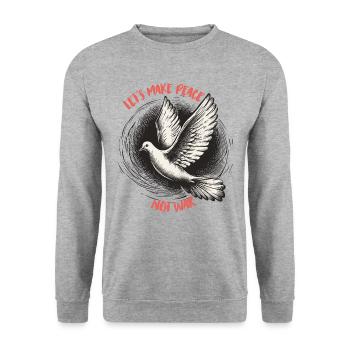 Lets Make Peace Not War Friedensspruch - Unisex Pullover - Weißgrau meliert - Vorne - Alina (178cm) & Michal (187cm)