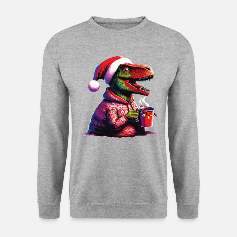 Dino trinkt Glühwein - Unisex Pullover - Weißgrau meliert