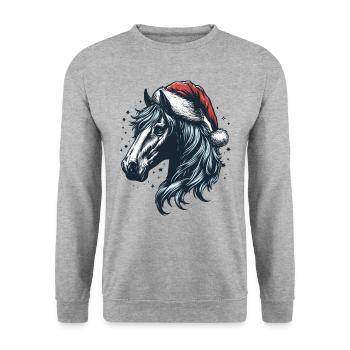 Tête de cheval avec chapeau de père Noël - Sweat-shirt Unisexe - gris chiné - Devant - Alina (178cm) & Michal (187cm)