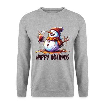 Snowman drinking mulled wine Happy Holidays - Unisex Sweatshirt - salt & pepper - Front - Alina (178cm) & Michal (187cm)