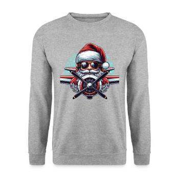Pilot Santa Clause Flying Christmas Flugzeug - Unisex Pullover - Weißgrau meliert - Vorne - Alina (178cm) & Michal (187cm)