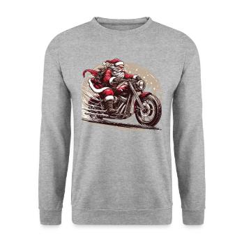 Motorbike Santa Clause Riding home for Christmas - Unisex Pullover - Weißgrau meliert - Vorne - Alina (178cm) & Michal (187cm)