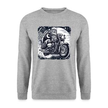 Motorbike Santa Clause Amerika Vollmond Kunst - Unisex Pullover - Weißgrau meliert - Vorne - Alina (178cm) & Michal (187cm)