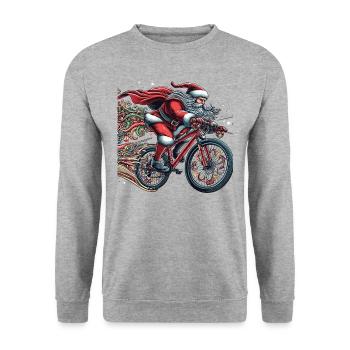 Père Noël Vélo de descente Noël - Sweat-shirt Unisexe - gris chiné - Devant - Alina (178cm) & Michal (187cm)