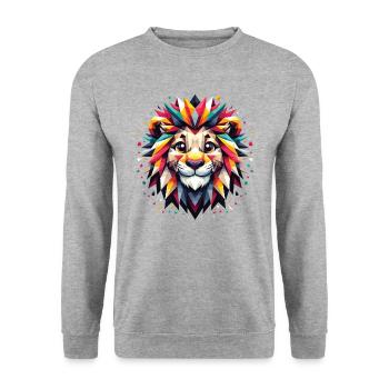 Colorful Lion Head Lion Polygon Geometric - Unisex Sweatshirt - salt & pepper - Front - Alina (178cm) & Michal (187cm)
