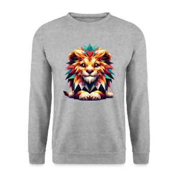 Colorful Lion Head Lion Boy Polygon Geometric - Unisex Sweatshirt - salt & pepper - Front - Alina (178cm) & Michal (187cm)