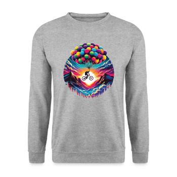 Freedom Ride Radfahrer bunte Ballons Berge fliegen - Unisex Pullover - Weißgrau meliert - Vorne - Alina (178cm) & Michal (187cm)