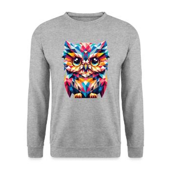 Polygon Eule geometrisch - Unisex Pullover - Weißgrau meliert - Vorne - Alina (178cm) & Michal (187cm)